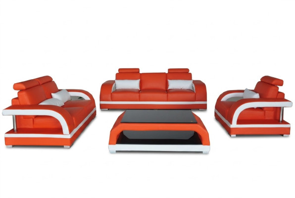Sofa Kanapa Skóra Podkładka Siedziba Kanapa Ustawić 3+2+1 USB + Zestaw Tabeli Design Sofa