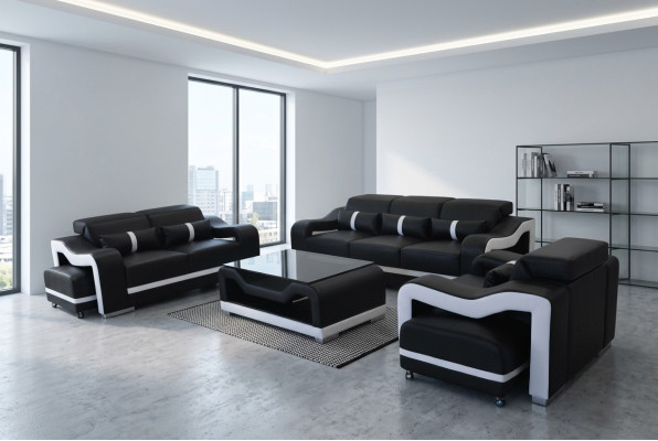 Sofa Skóra +USB, Kanapa Podkładka Ustawić 3+2+1 Siedziba Komplet Obcios +Tabela