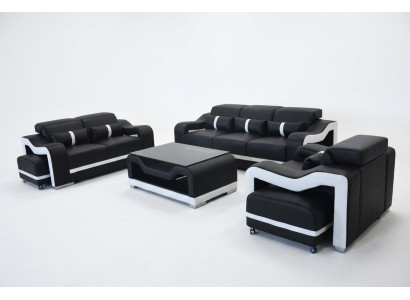 Sofa Skóra +USB, Kanapa Podkładka Ustawić 3+2+1 Siedziba Komplet Obcios +Tabela