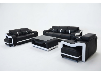 Sofa Skóra +USB, Kanapa Podkładka Ustawić 3+2+1 Siedziba Komplet Obcios +Tabela