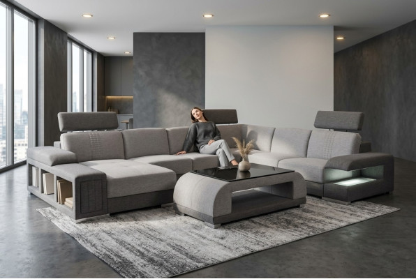 Zestaw kanapowy Nowoczesna sofa Narożnik Skóra Kanapa Podkładka Żywy krajobraz USB+Tabela