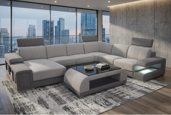 Zestaw kanapowy Nowoczesna sofa Narożnik Skóra Kanapa Podkładka Żywy krajobraz USB+Tabela