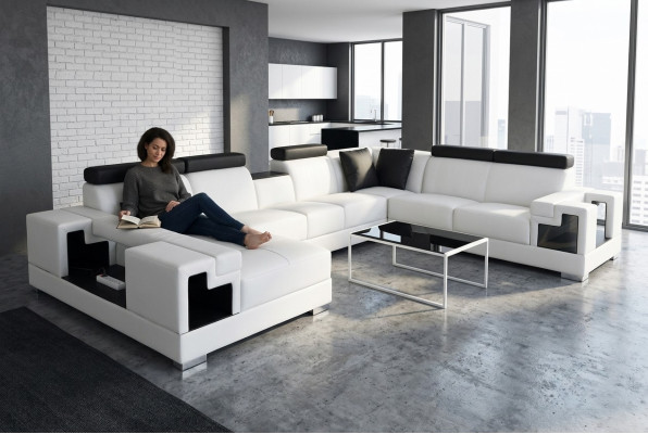 Skórzana sofa z USB Narożnik Sofa Żywy krajobraz Sofy Kanapy Ustawić Design Modern