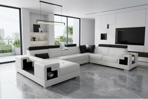 Skórzana sofa z USB Narożnik Sofa Żywy krajobraz Sofy Kanapy Ustawić Design Modern