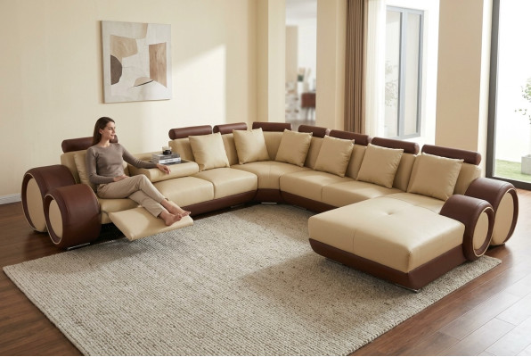 Sofa Sofa skórzana Narożnikowa kanapa Żywy krajobraz Kanapa Podkładka Część wypoczynkowa Zestaw narożny +USB