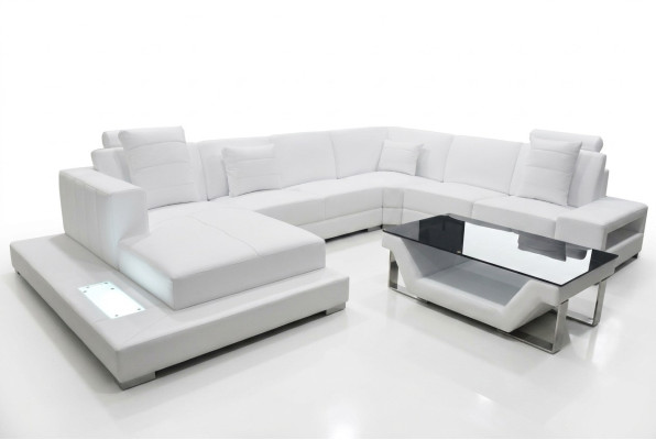 Skórzana sofa Narożnikowa kanapa Żywy krajobraz Couch Podkładka Zestaw narożny Część wypoczynkowa + Tabela +USB