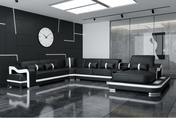 Skóra Couch Podkładka Siedziba Design Narożnik Ustawić Sofa Żywy krajobraz + Light + USB