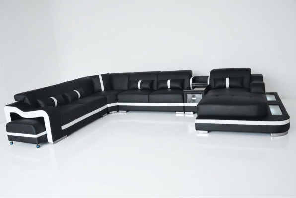 Skóra Couch Podkładka Siedziba Design Narożnik Ustawić Sofa Żywy krajobraz + Light + USB