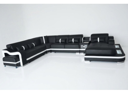 Skóra Couch Podkładka Siedziba Design Narożnik Ustawić Sofa Żywy krajobraz + Light + USB