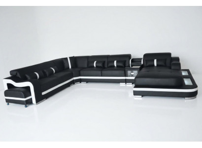 Skóra Couch Podkładka Siedziba Design Narożnik Ustawić Sofa Żywy krajobraz + Light + USB