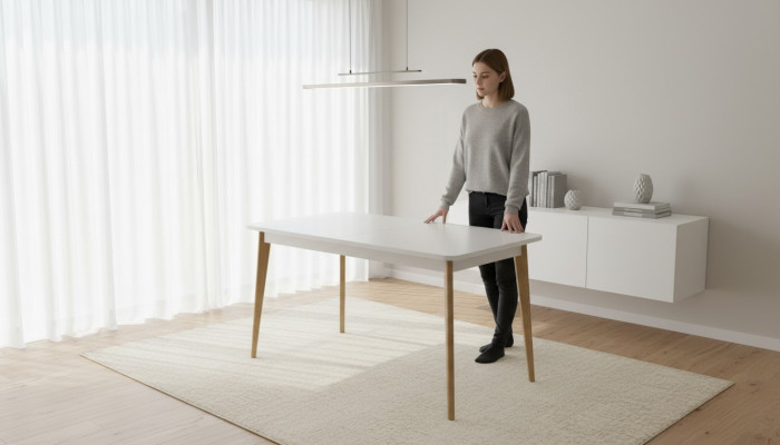 Nowoczesny stół drewniany Stół obiadowy Tabela Drewno stoły 140/180cm Jadalnia Pokój Rozkładany