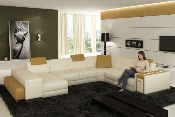 Żywy krajobraz Designerska Sofa LED USB Couch Duża Podkładka Skóra Sofy Narożnik Narożnik Siedziba