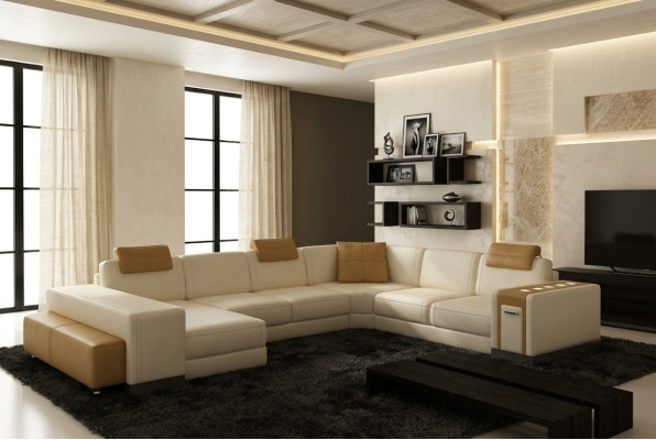 Żywy krajobraz Designerska Sofa LED USB Couch Duża Podkładka Skóra Sofy Narożnik Narożnik Siedziba