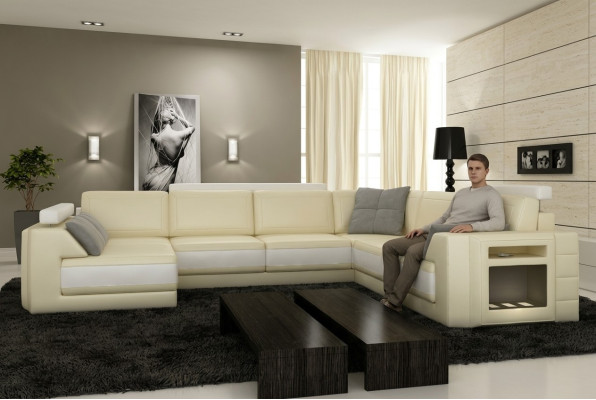 Designerska sofa z USB Narożnikowa kanapa Kanapa Skórzana sofa Podkładka Siedziba Narożnik Ustaw +światło