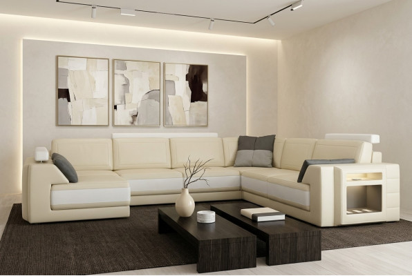 Designerska sofa z USB Narożnikowa kanapa Kanapa Skórzana sofa Podkładka Siedziba Narożnik Ustaw +światło