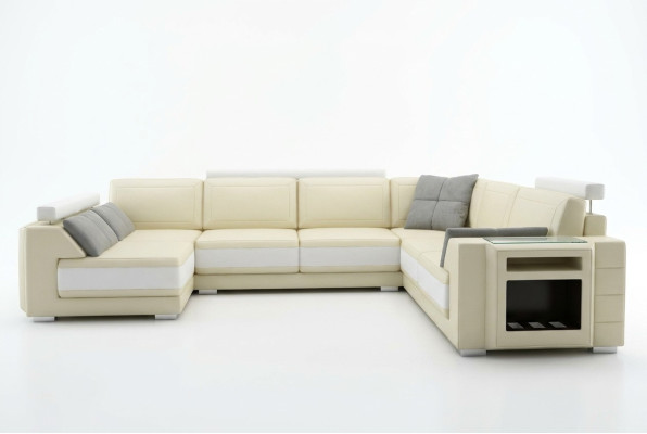 Designerska sofa z USB Narożnikowa kanapa Kanapa Skórzana sofa Podkładka Siedziba Narożnik Ustaw +światło