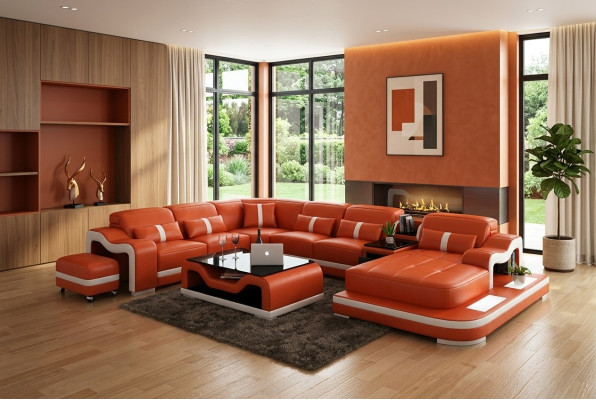 Skórzana sofa z USB Couch Żywy krajobraz Narożnikowa kanapa Narożnik Ustawić Design Modern Sofa