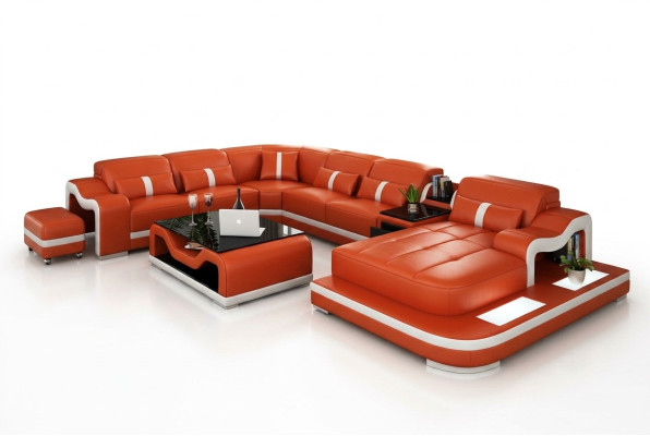 Skórzana sofa z USB Couch Żywy krajobraz Narożnikowa kanapa Narożnik Ustawić Design Modern Sofa