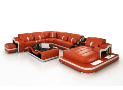 Skórzana sofa z USB Couch Żywy krajobraz Narożnikowa kanapa Narożnik Ustawić Design Modern Sofa
