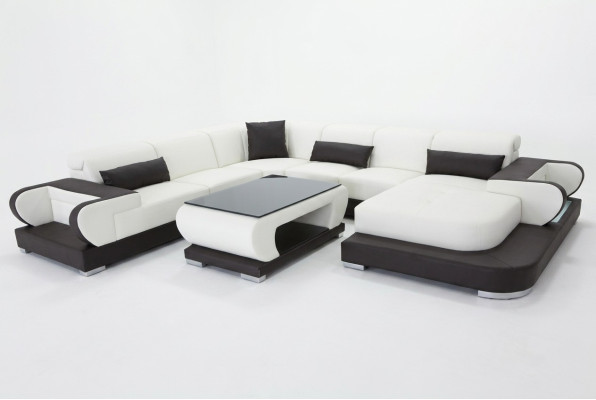 Kanapa Narożnikowa kanapa z USB Skóra Żywy krajobraz Ustawić Design Nowoczesna Sofa +Tabela