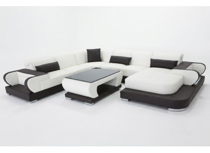 Kanapa Narożnikowa kanapa z USB Skóra Żywy krajobraz Ustawić Design Nowoczesna Sofa +Tabela