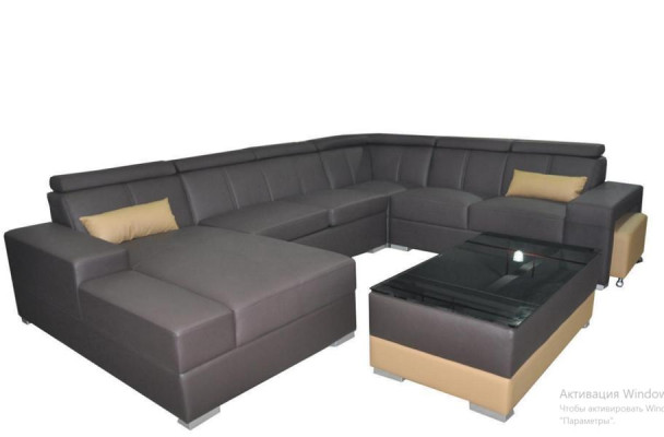 Nowoczesny zestaw wypoczynkowy Sofa Narożnik Część wypoczynkowa Skóra Kanapa Podkładka Żywy krajobraz USB