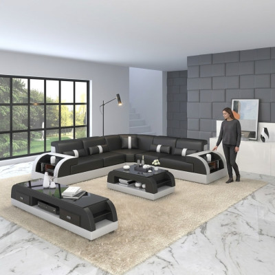 Żywy krajobraz L-shape Narożnikowa kanapa Couch Design Podkładka Skóra Ustawić Sofa Narożnik Nowość