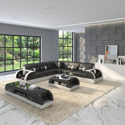 Żywy krajobraz L-shape Narożnikowa kanapa Couch Design Podkładka Skóra Ustawić Sofa Narożnik Nowość