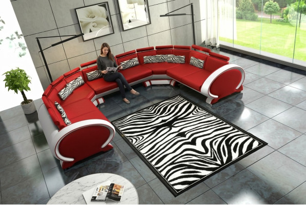 Skórzana sofa z USB tapicerowana sofa Ustawić Żywy krajobraz narożnik kanapa Narożnikowa kanapa Czerwony
