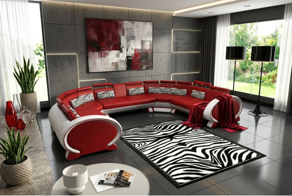 Skórzana sofa z USB tapicerowana sofa Ustawić Żywy krajobraz narożnik kanapa Narożnikowa kanapa Czerwony