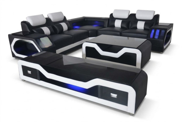 Nowoczesna skórzana sofa Żywy krajobraz Sofa w kształcie litery L Dźwięk - USB - Bluetooth Nowość