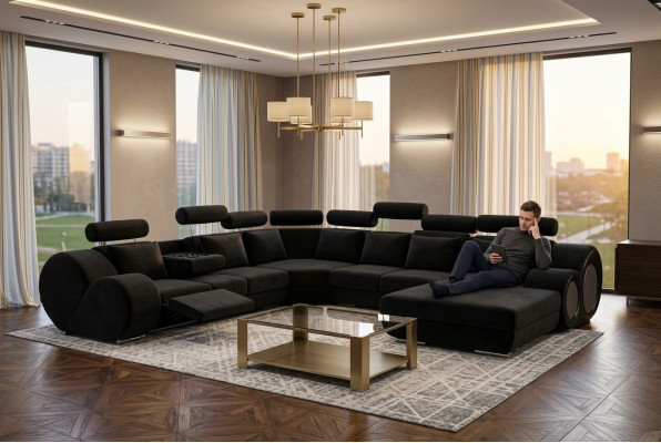Sofa z USB Designer Żywy krajobraz Kształt U Couch Narożnikowa kanapa Podkładka Ustawić Nowość