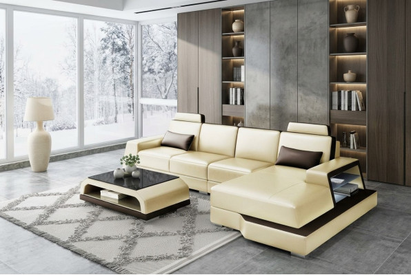 Nowoczesny narożnik Design Sofa Podkładka Narożnik Żywy krajobraz Skóra Włókienniczy Couch LED