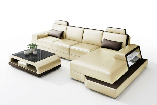 Nowoczesny narożnik Design Sofa Podkładka Narożnik Żywy krajobraz Skóra Włókienniczy Couch LED