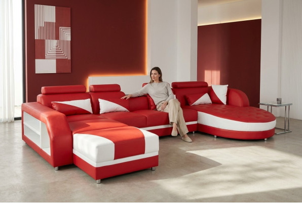 Sofa Narożnikowa kanapa Design Podkładka narożna kanapa Zestaw narożny Żywy krajobraz Couch UForm +USB