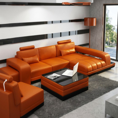 Sofa skórzana Kanapa Żywy krajobraz Narożnikowa kanapa Narożnik Ustaw Design Sofa USB Pomarańczowa Nowość