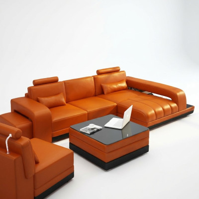 Sofa skórzana Kanapa Żywy krajobraz Narożnikowa kanapa Narożnik Ustaw Design Sofa USB Pomarańczowa Nowość