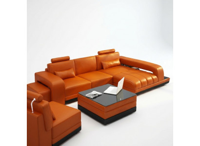 Sofa skórzana Kanapa Żywy krajobraz Narożnikowa kanapa Narożnik Ustaw Design Sofa USB Pomarańczowa Nowość