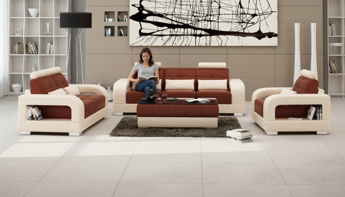 Skórzana sofa Kanapa Zestaw sofowy 3+2+1 miejsce do siedzenia Ustawić Design Nowoczesna Sofa z USB