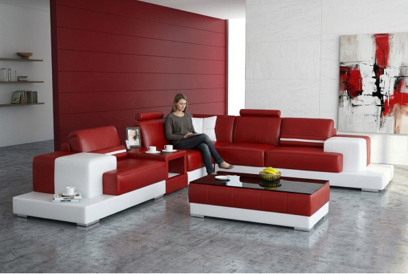 Skórzana sofa kanapa Żywy krajobraz Narożnik kanapa Narożnik Ustaw Design Nowoczesna Sofa z USB Nowość