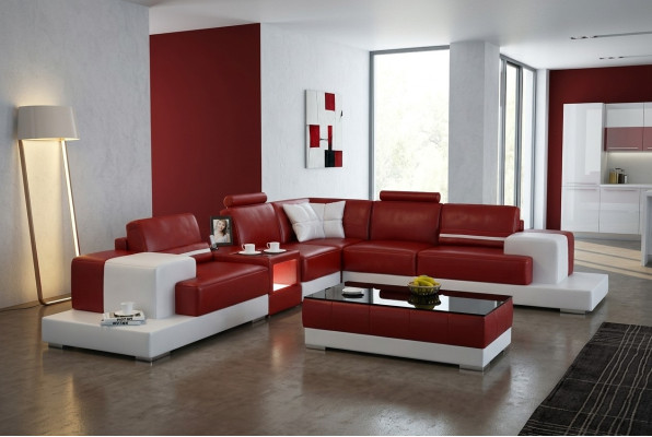 Skórzana sofa kanapa Żywy krajobraz Narożnik kanapa Narożnik Ustaw Design Nowoczesna Sofa z USB Nowość