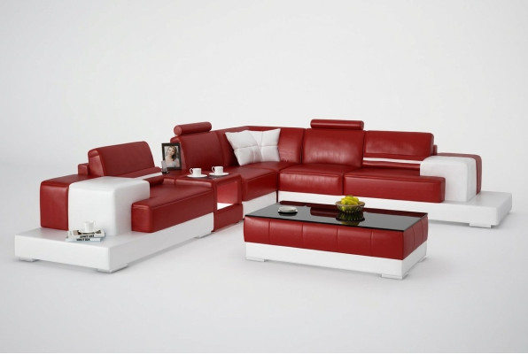 Skórzana sofa kanapa Żywy krajobraz Narożnik kanapa Narożnik Ustaw Design Nowoczesna Sofa z USB Nowość