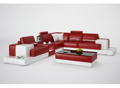 Skórzana sofa kanapa Żywy krajobraz Narożnik kanapa Narożnik Ustaw Design Nowoczesna Sofa z USB Nowość