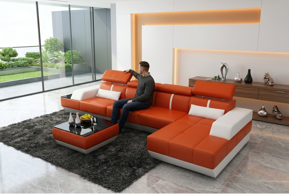 Skórzana sofa kanapa w kształcie litery L Żywy krajobraz Narożnikowa kanapa Ustawić Design Modern Sofa USB Eu