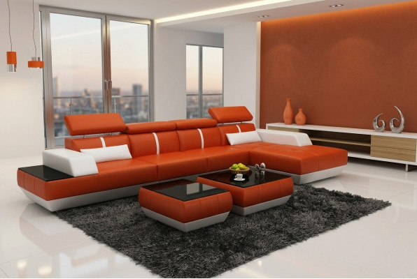 Skórzana sofa kanapa w kształcie litery L Żywy krajobraz Narożnikowa kanapa Ustawić Design Modern Sofa USB Eu