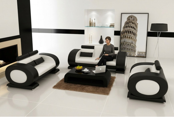 Sofa skórzana Modern Couch Żywy krajobraz 3+2+1 miejsce siedzące Ustawić Design Sofa na USB