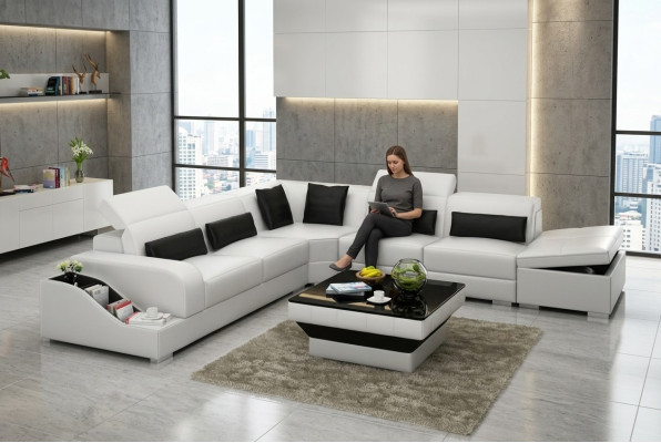 Skórzana sofa kanapa Żywy krajobraz Narożnik kanapa Narożnik Ustaw Design Nowoczesna Sofa z USB
