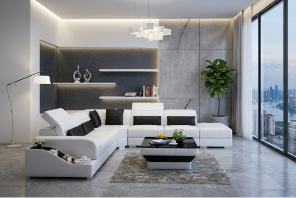 Skórzana sofa kanapa Żywy krajobraz Narożnik kanapa Narożnik Ustaw Design Nowoczesna Sofa z USB