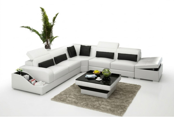 Skórzana sofa kanapa Żywy krajobraz Narożnik kanapa Narożnik Ustaw Design Nowoczesna Sofa z USB