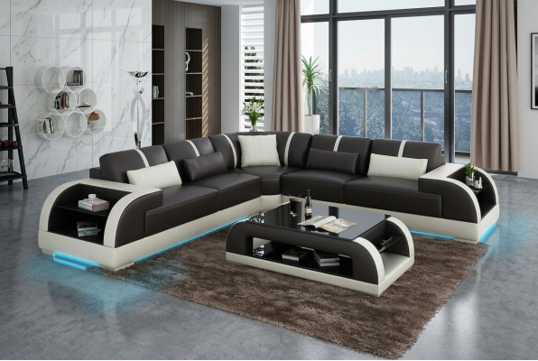 Skórzana sofa kanapa Żywy krajobraz Narożnik kanapa Narożnik Ustaw Design Nowoczesna Sofa LED USB